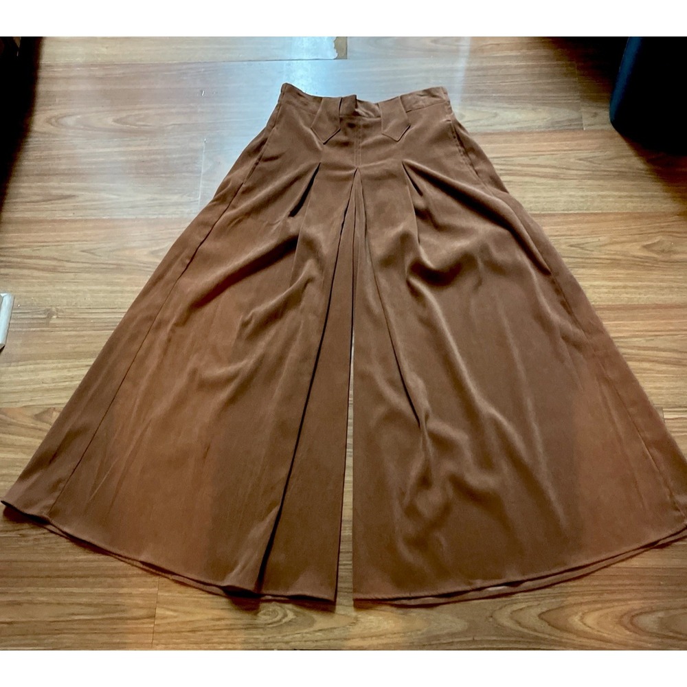 Rod's Caramel Brown Velvet Wide Leg Pleated Palazzo Elastic Back Riding Pant (M)